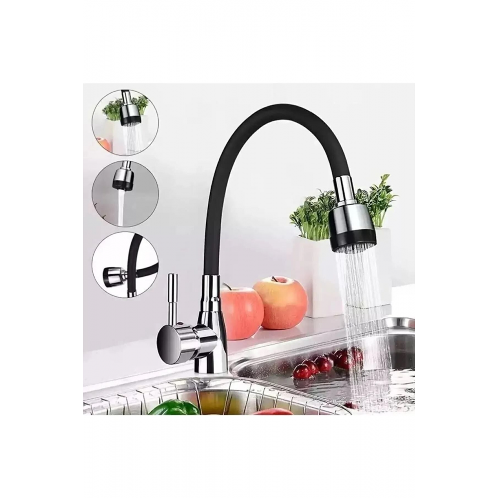 Mix Kuğu Mutfak Evye Bataryası Sipiral Hortumlu 2 Fonksiyonlu Musluk Sıcak Soğuk Girişli