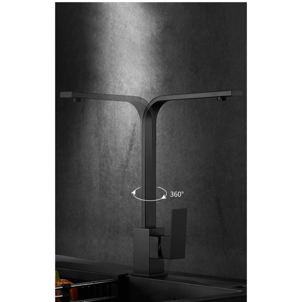 Siyah Kare Kuğu Mutfak Bataryası 360 Derece Döner Borulu