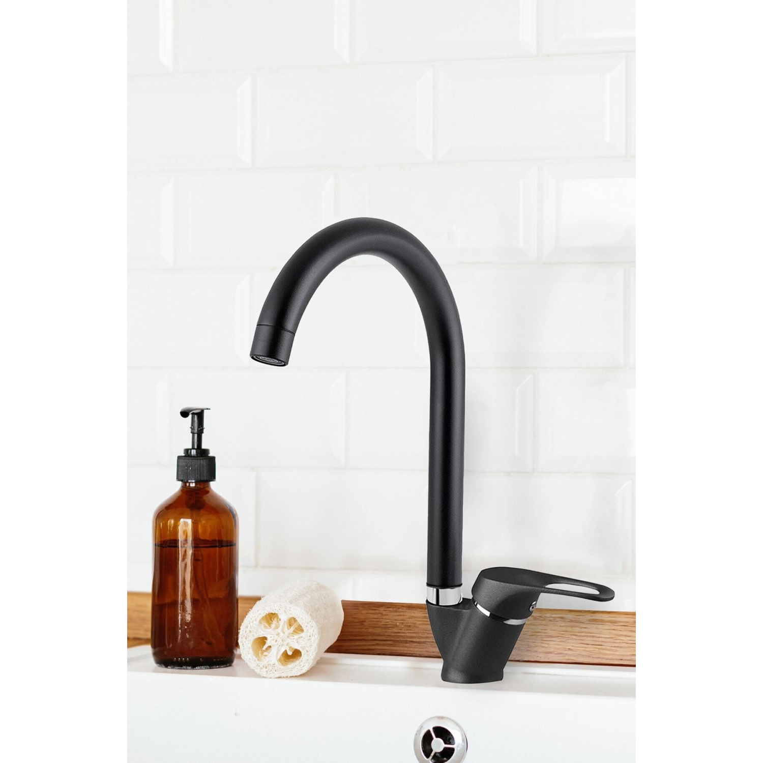 Mat Siyah Mutfak Lavabo Bataryası Aç Kapa Mix Musluk Sıcak Ve Soğuk Su Girişli