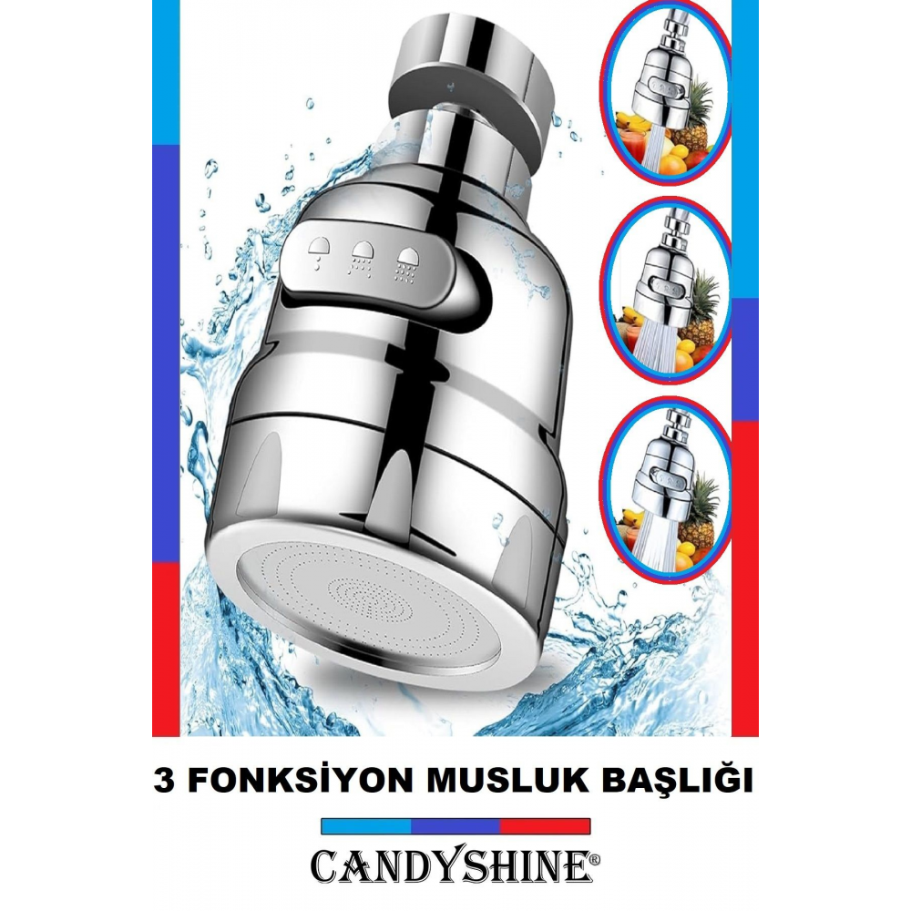 Elal 3 Fonksiyonlu 360° Oynar Musluk Başlığı Tasarruflu Başlık Krom