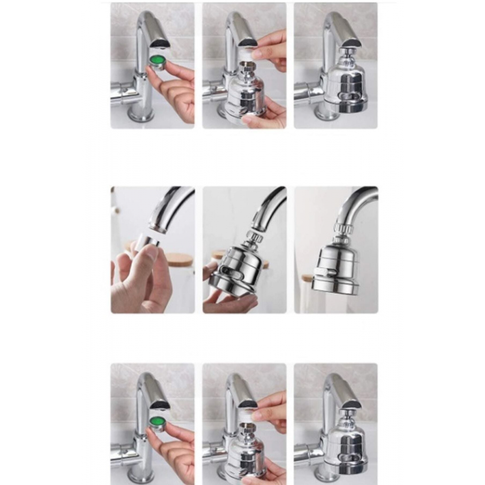 Krom 3 Fonksiyonlu Mutfak Lavabo Başlığı 360 Derece Döner Tasarruflu Musluk Ucu Aparatı