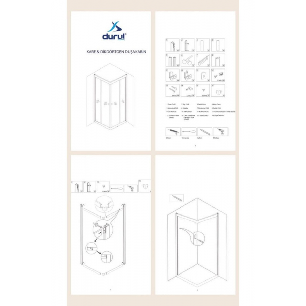 Duşakabin Kare Buzlu Cam