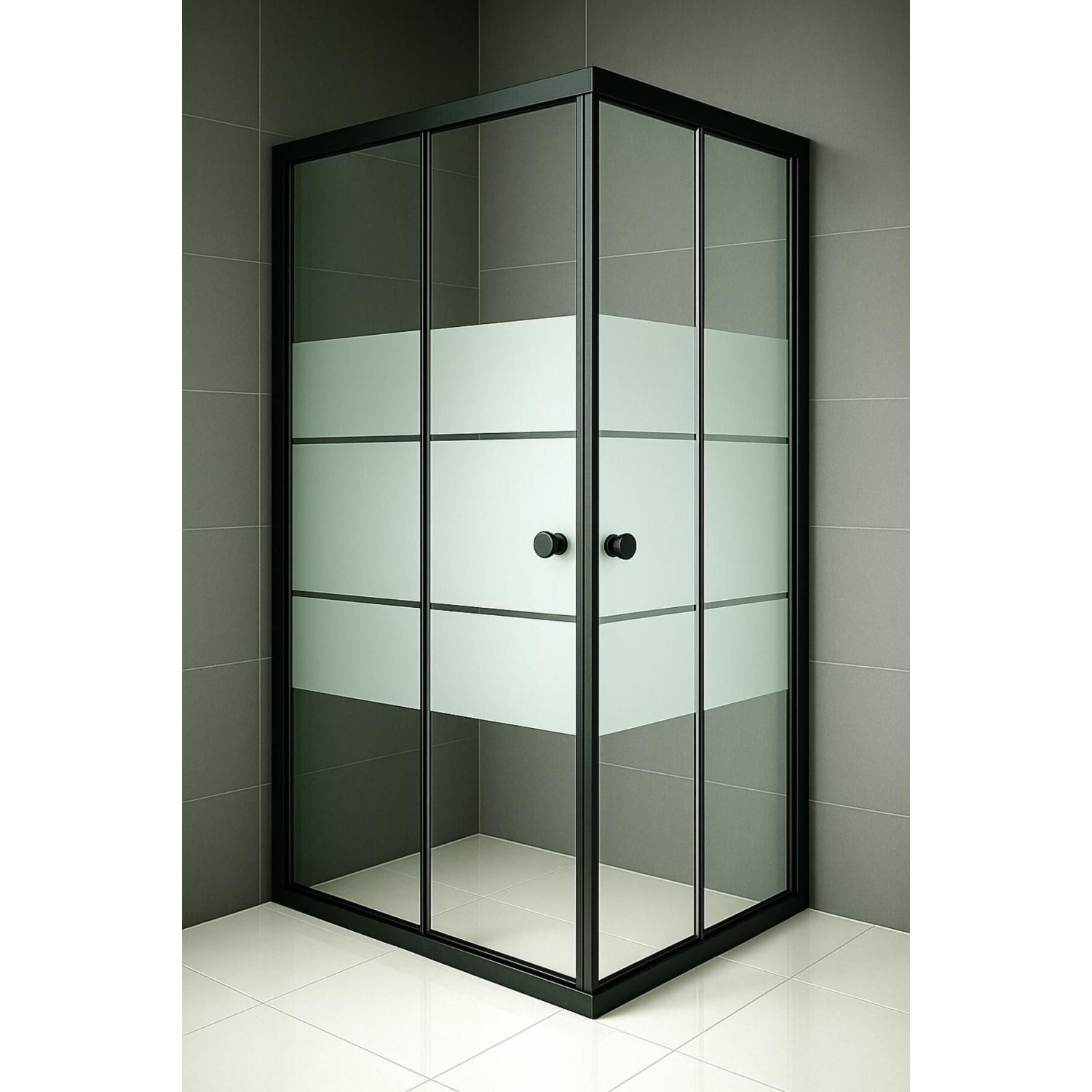 Duşakabin Kare Siyah Kumlama Box Desen Cam