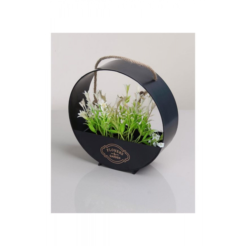 Çiçekli Dekoratif Silindir Çember - Kapı Süsü Saksı