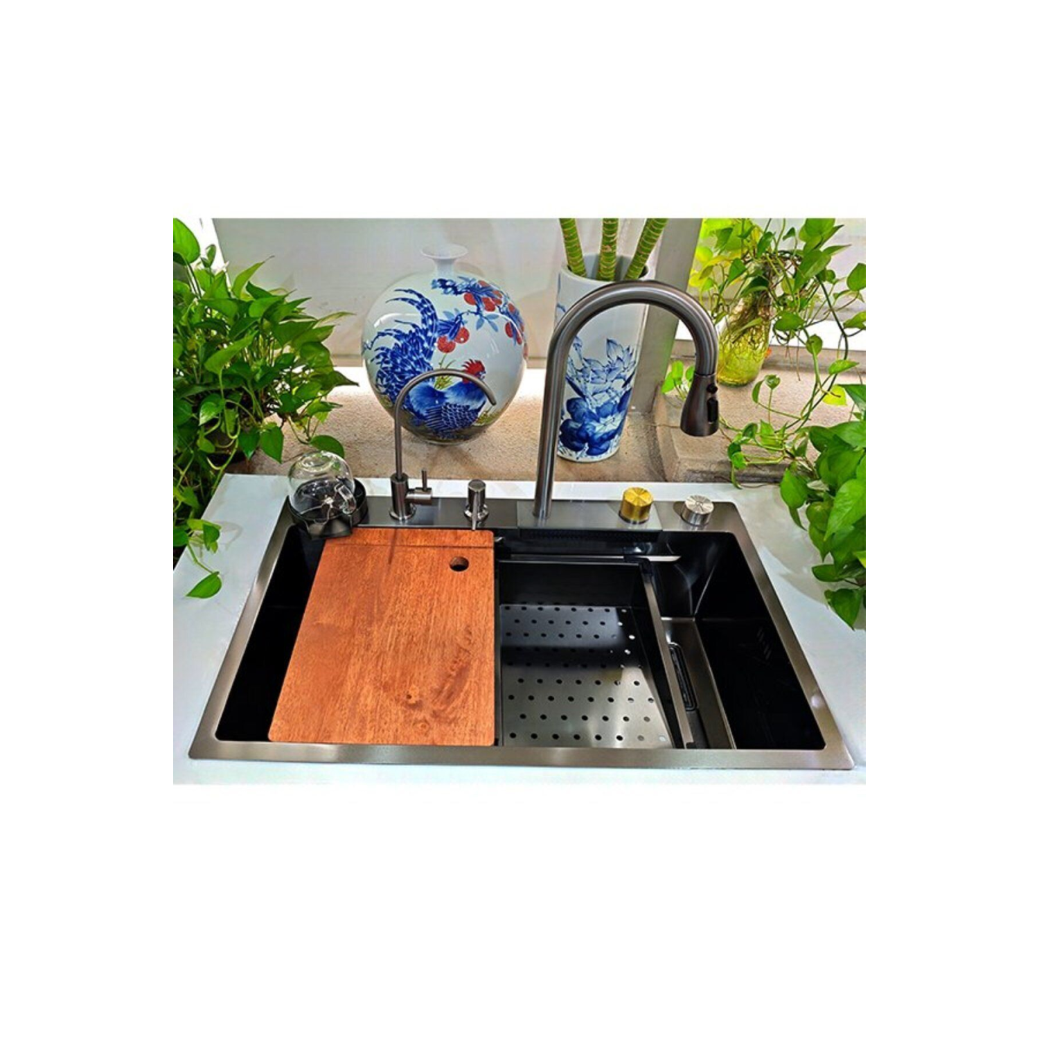 Teknolojik Mutfak Eviye Seti Arıtma Musluğu,Deterjanlık,Kesme Tahtası, SUS304 Paslanmaz Çelik