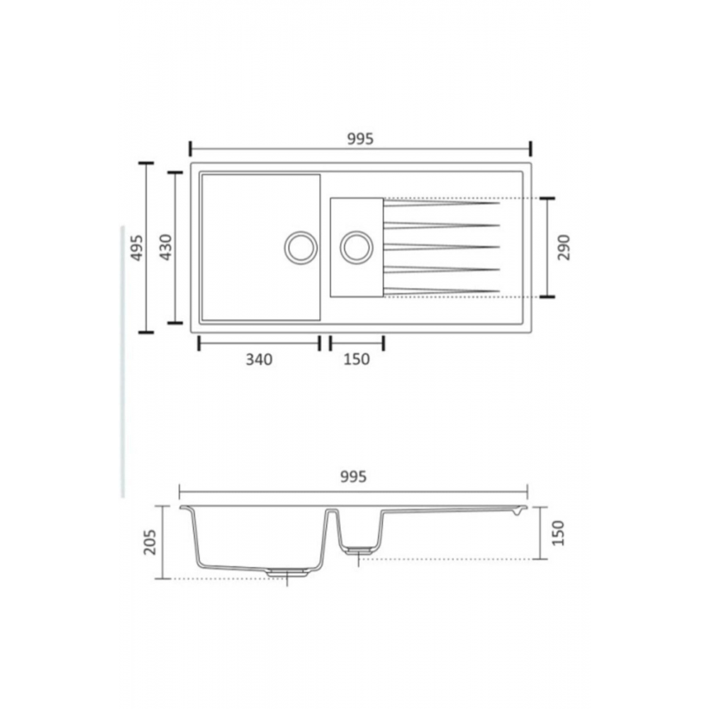 Vinox Beyaz 1,5 Göz Granit Eviye 50x100 Cm Vx-002