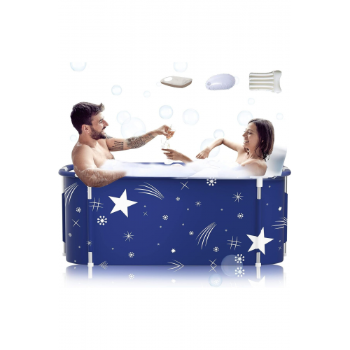 Metal Çerçeveli Portatif Katlanır Küvet, Yetişkinler için Büyük Aile Küveti, 140 cm x 60 cm x 55 cm