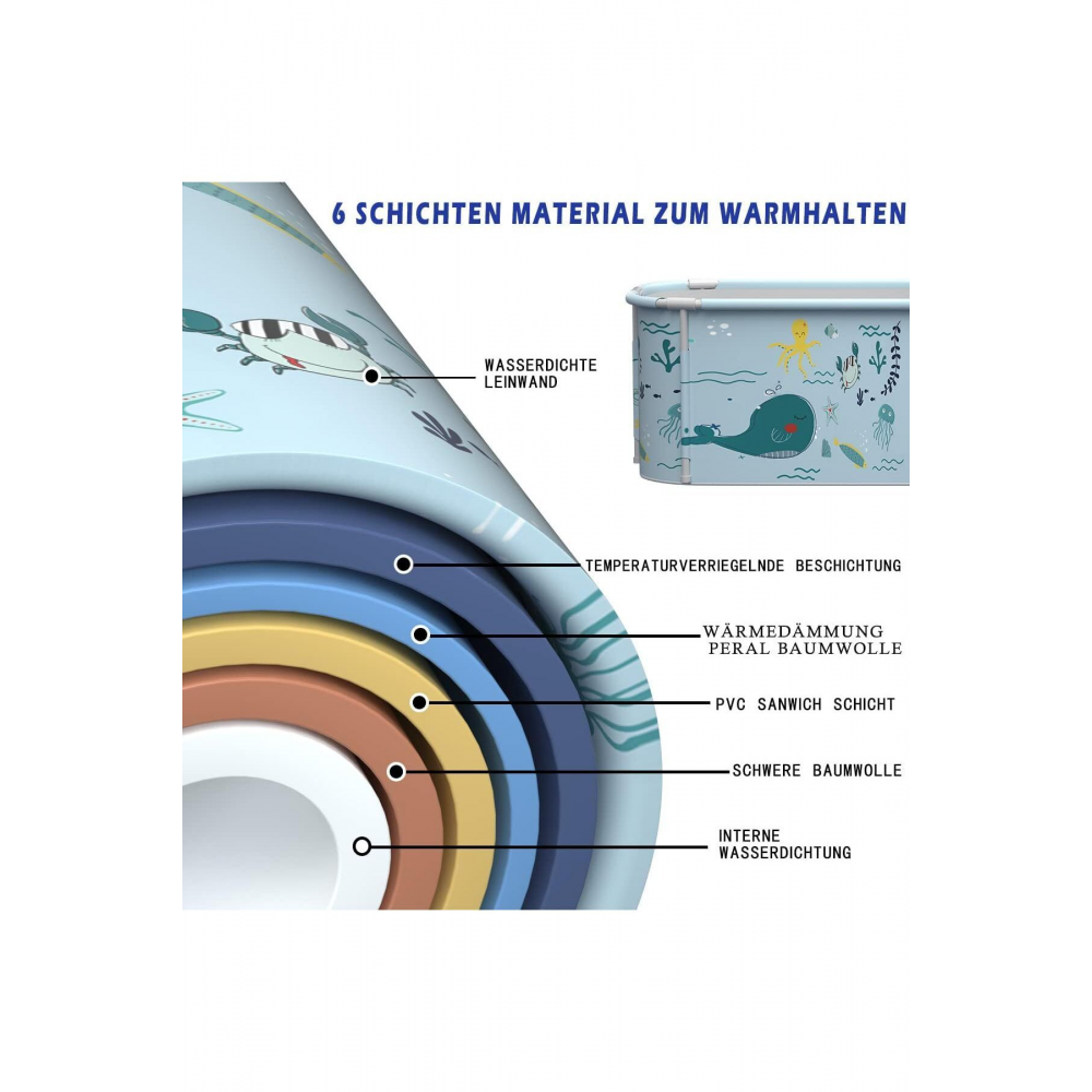 Metal Çerçeveli Portatif Katlanır Küvet, Yetişkinler için Büyük Aile Küveti, 140 cm x 60 cm x 55 cm