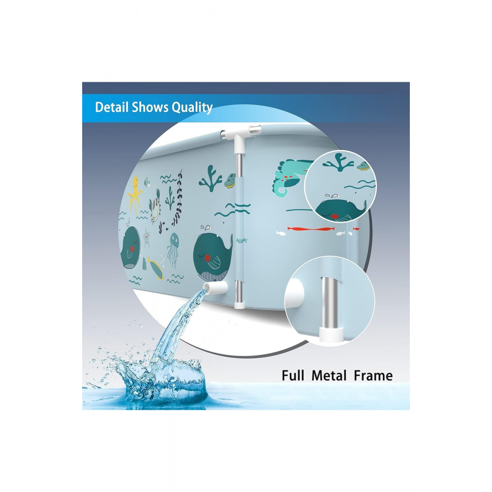 Metal Çerçeveli Portatif Katlanır Küvet, Yetişkinler için Büyük Aile Küveti, 140 cm x 60 cm x 55 cm