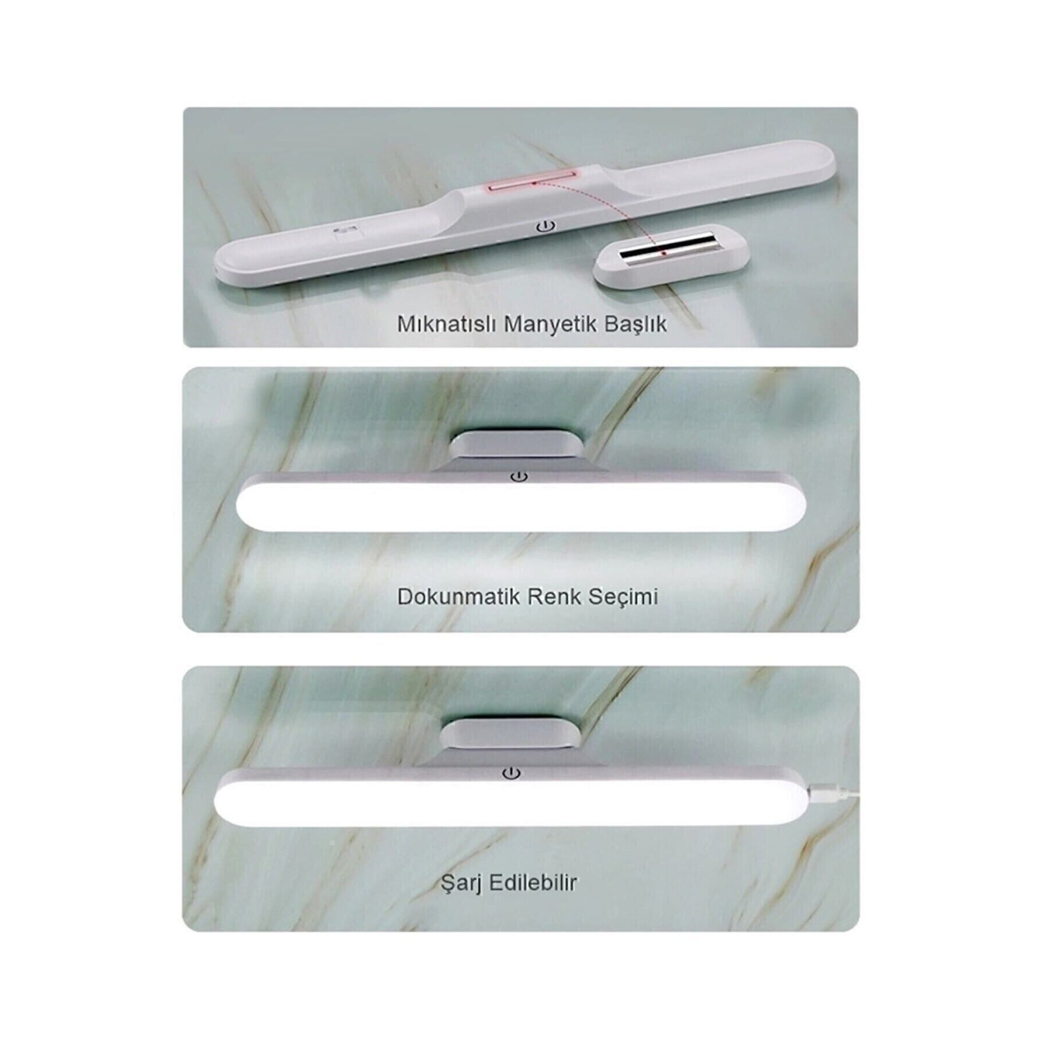 Ct-5249 Şarjlı Led Işık Usb Şarjlı Kablosuz Mıknatıslı Led Lamba 3 Farklı Işık Rengi