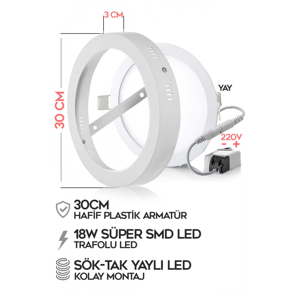 Sl-1029 Sıva Üstü Beyaz Led Armatür A+ Tasarruflu Tavan Armatürü 30cm 220v Smd Led Işık Lamba