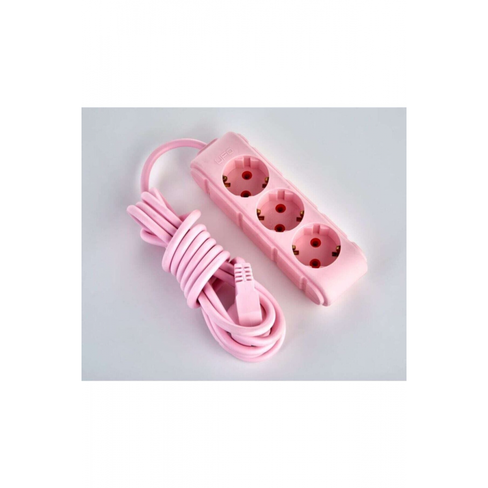 Antik House 2 Metre-pembe Renkli Kablolu 3'lü Topraklı Grup Priz Uzatma Kablosu