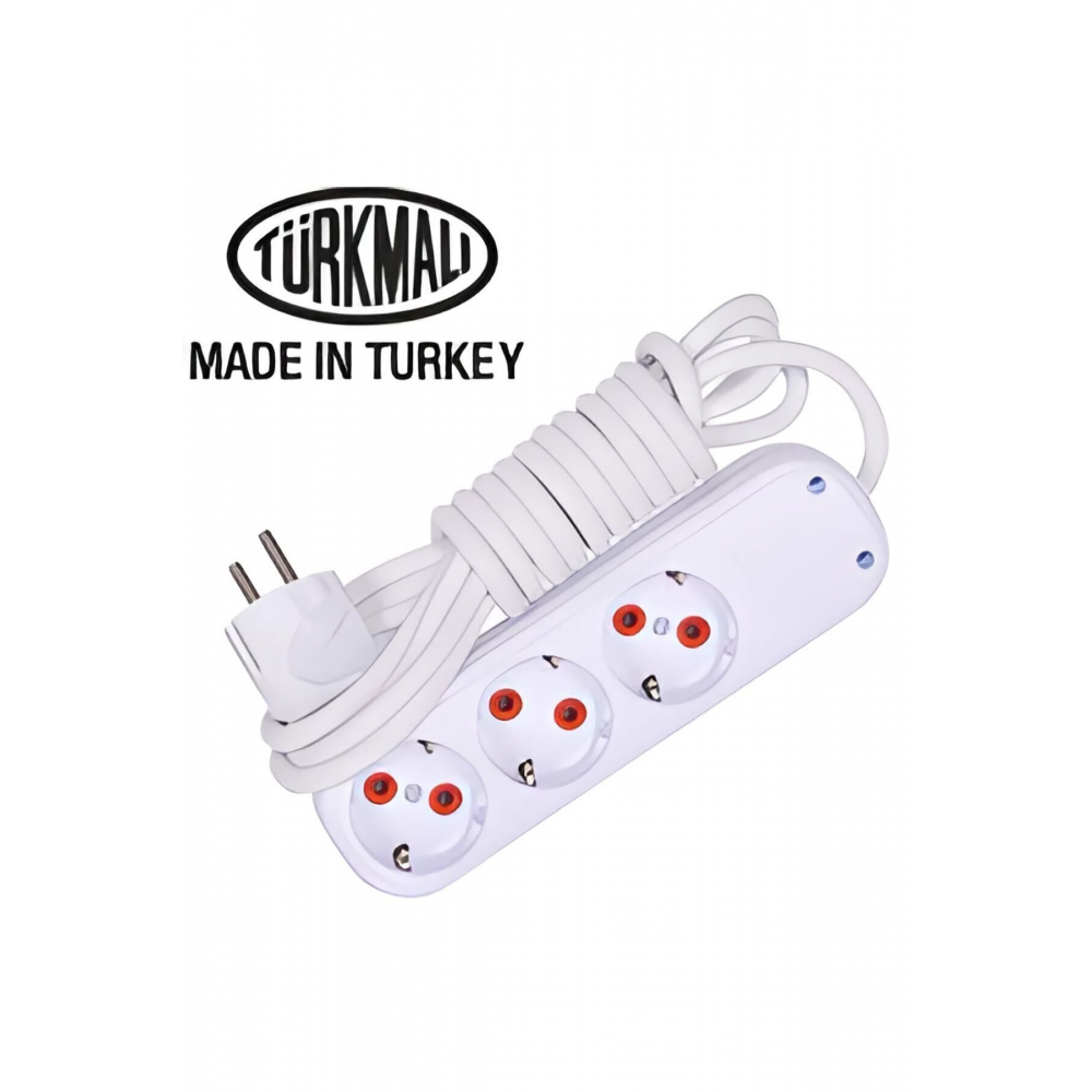 Önder 5 Metre Kablolu Topraklı Ara Kablosu Uzatmalı Seyyar 3lü Grup Priz