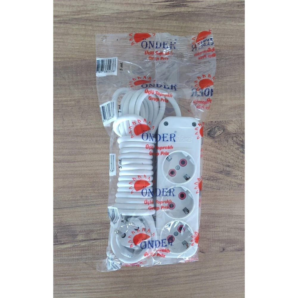 Önder 5 Metre Kablolu Topraklı Ara Kablosu Uzatmalı Seyyar 3lü Grup Priz