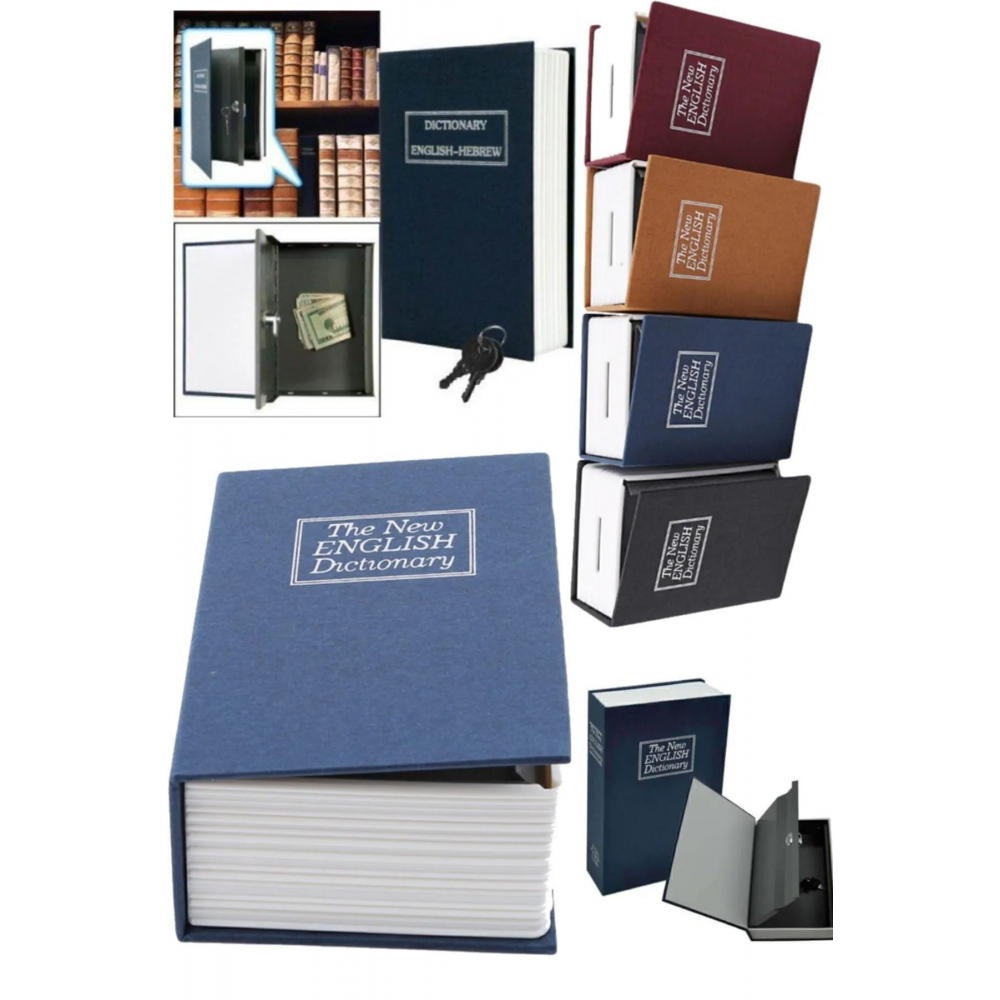 Kitap Görünümlü Anahtarlı Çelik Mini Kasa Ev İçin Altın Takı Kutusu Kasa Kumbara Kilitli Sandık