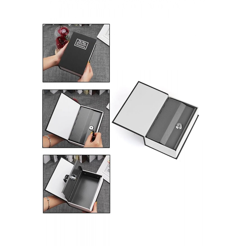 Kitap Görünümlü Anahtarlı Çelik Mini Kasa Ev İçin Altın Takı Kutusu Kasa Kumbara Kilitli Sandık