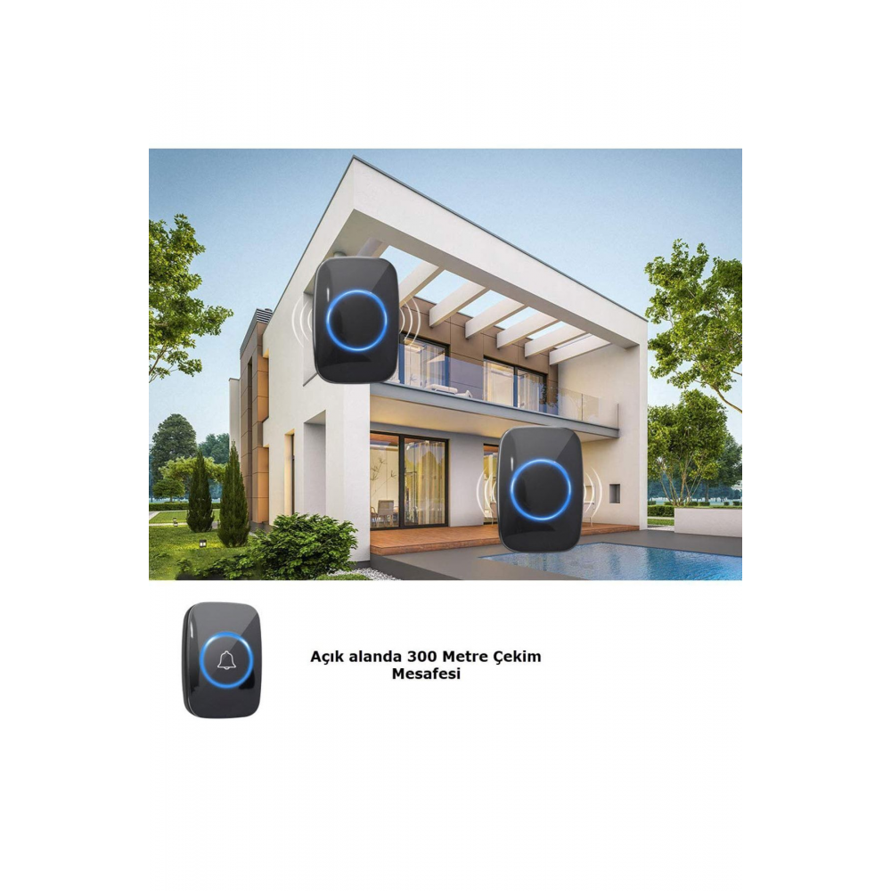 Kablosuz Kapı Zili Logosuz Tasarım Uzaktan Kumandalı Led Işıklı Kapı Zili Yüksek Sesli Uzun Mesafeli