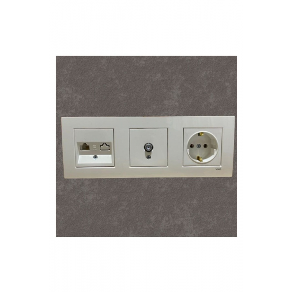 Karre 3'Lü Set Topraklı Priz,Telefon Ve Tv Prizi Beyaz