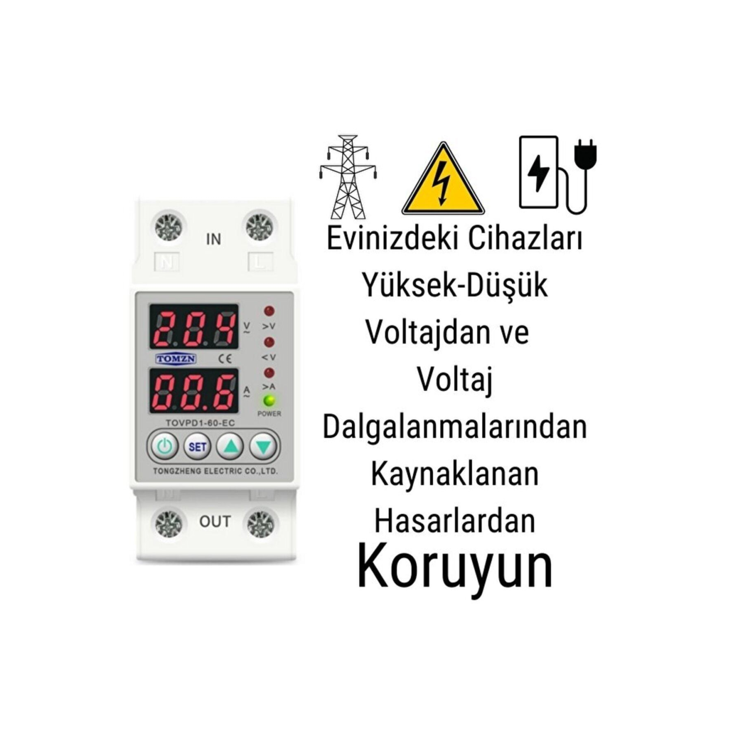 Gerilim Ve Akım Koruma Rölesi Yüksek Alçak Voltaj Akım Koruyucu Röle Monofaz (63A)