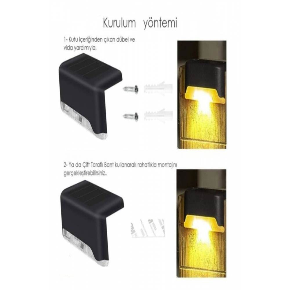 1 Adet Solar Güneş Enerjili Köşebent Merdiven Veranda Bahçe Led Lamba Tekli Dekor Bahçe Aydınlatma