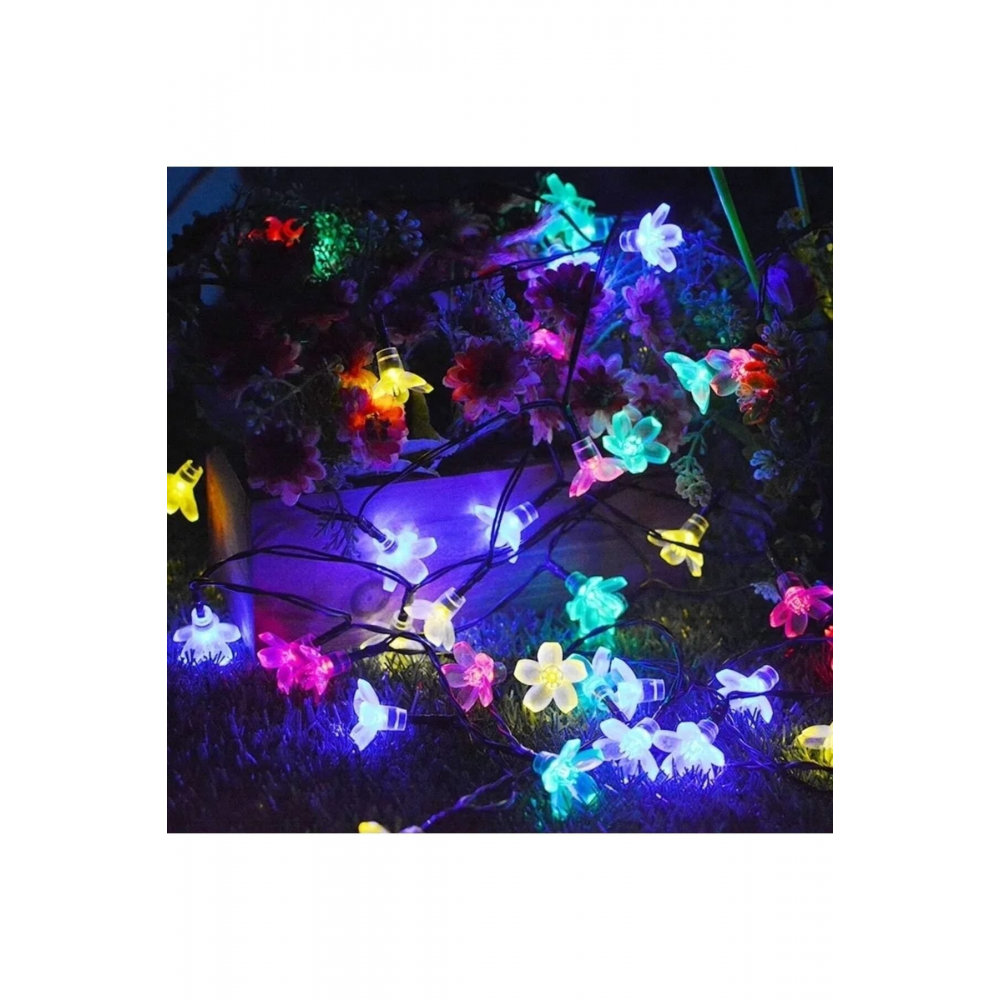 Solar Güneş Enerjili 30 Led Kiraz Çiçeği Ip65 Su Geçirmez Solar Işık Zinciri 6 Metre Rgb Gökkuşağı