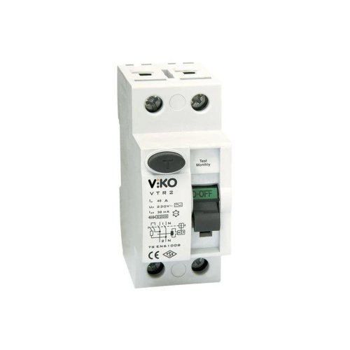 Viko Kaçak Akım Sigortası Monofaze 2 Kutuplu 40 Amper 30 Ma