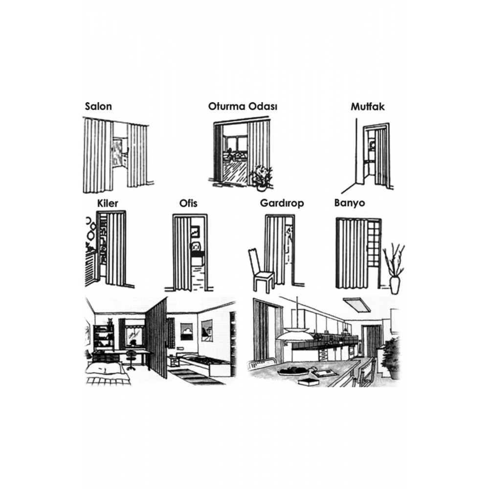 Beyaz Düz Renkli Akordeon Kapı 72x200cm