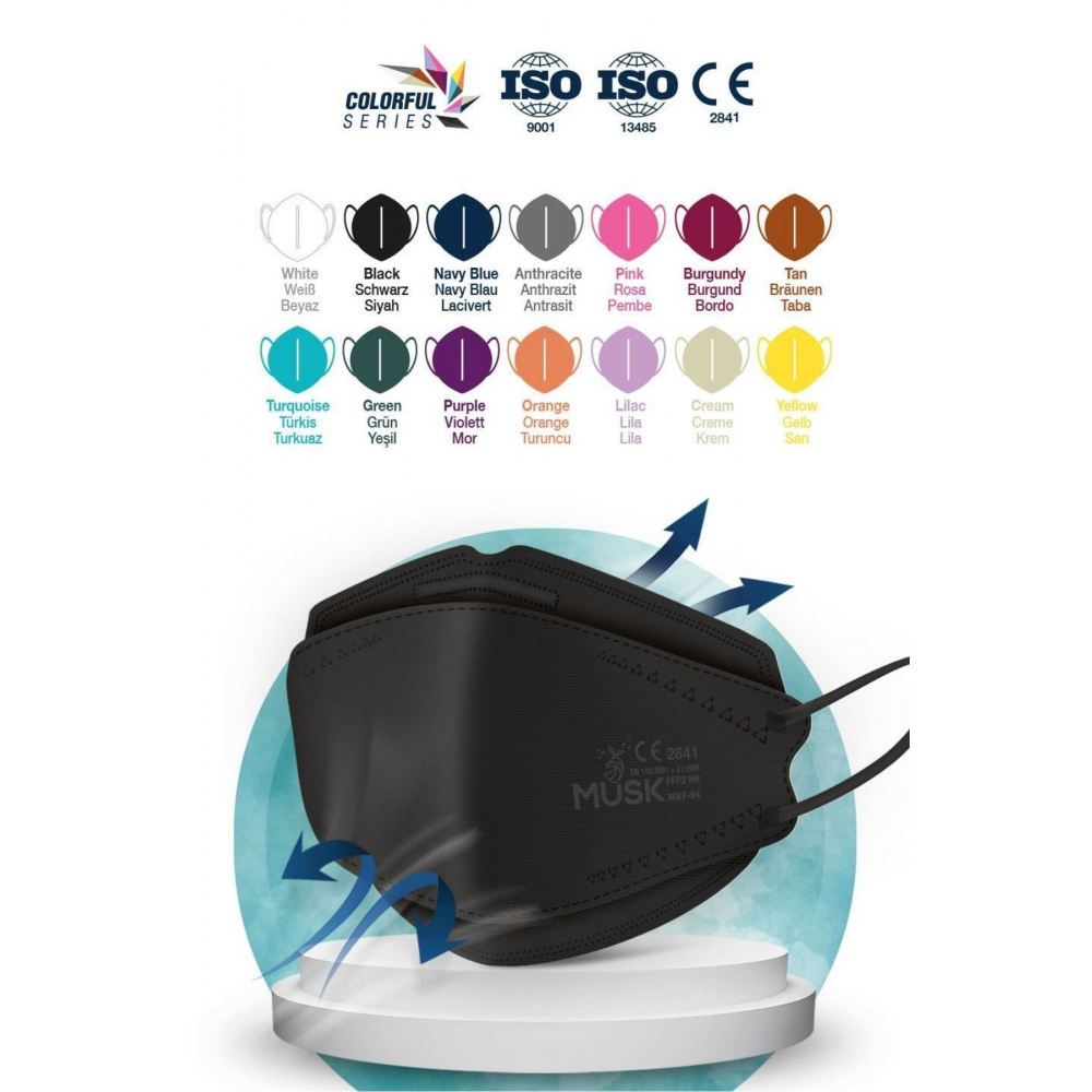 Kf94 Kore Tipi Ffp2 Maske Siyah Renk 10 Adet