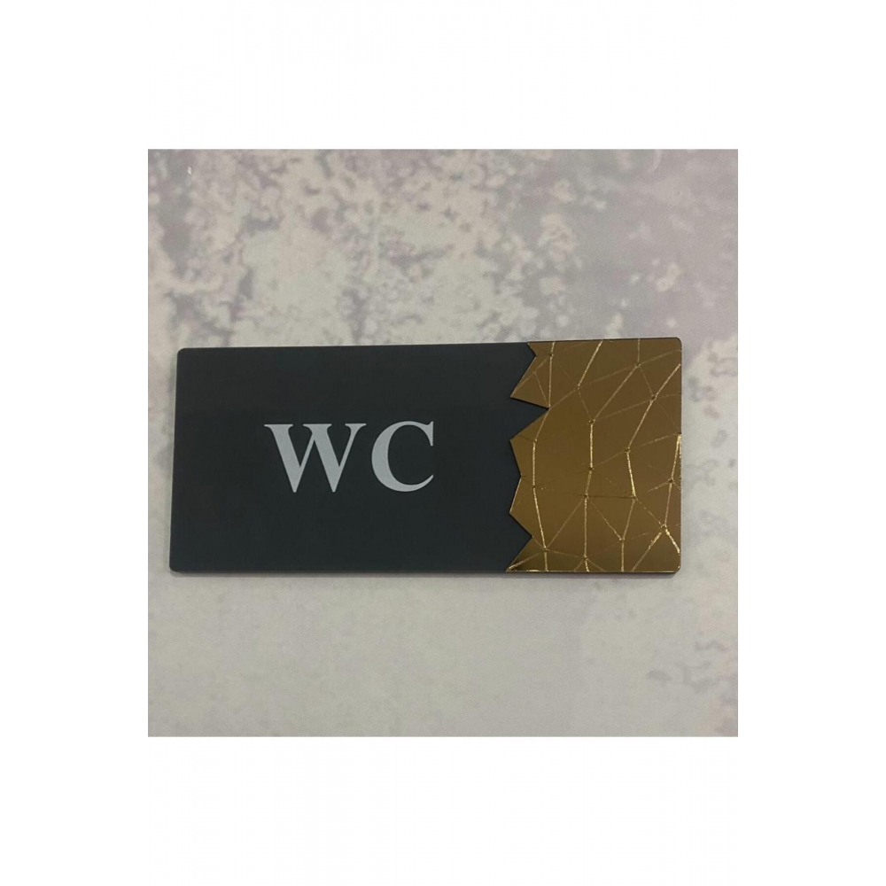 Dekoratif Aynalı Kapı Tabelası Pleksi- Wc Tabelası Gold