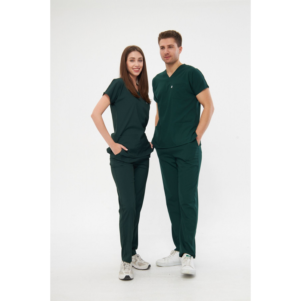 Avcı Yeşili Likralı Unisex Medikal Hemşire Ve Doktor Üniforması Scrubs Cerrahi Giyim Takım