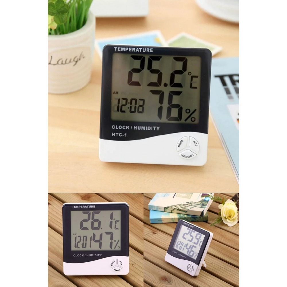 Dijital Lcd Ekran Termometre Duvar Masaya Uygun Nem Ölçer Saat Derece Termostat Higrometre