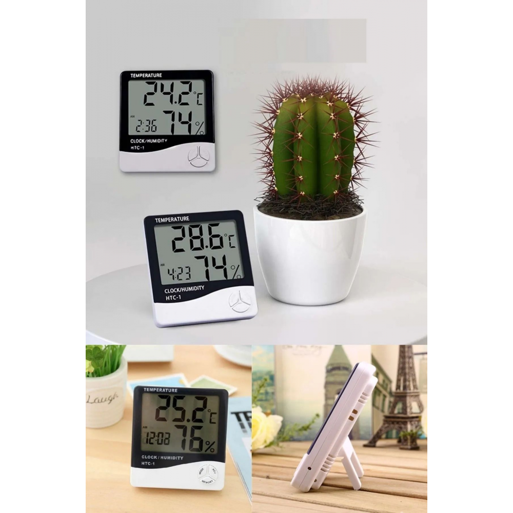 Dijital Lcd Ekran Termometre Duvar Masaya Uygun Nem Ölçer Saat Derece Termostat Higrometre