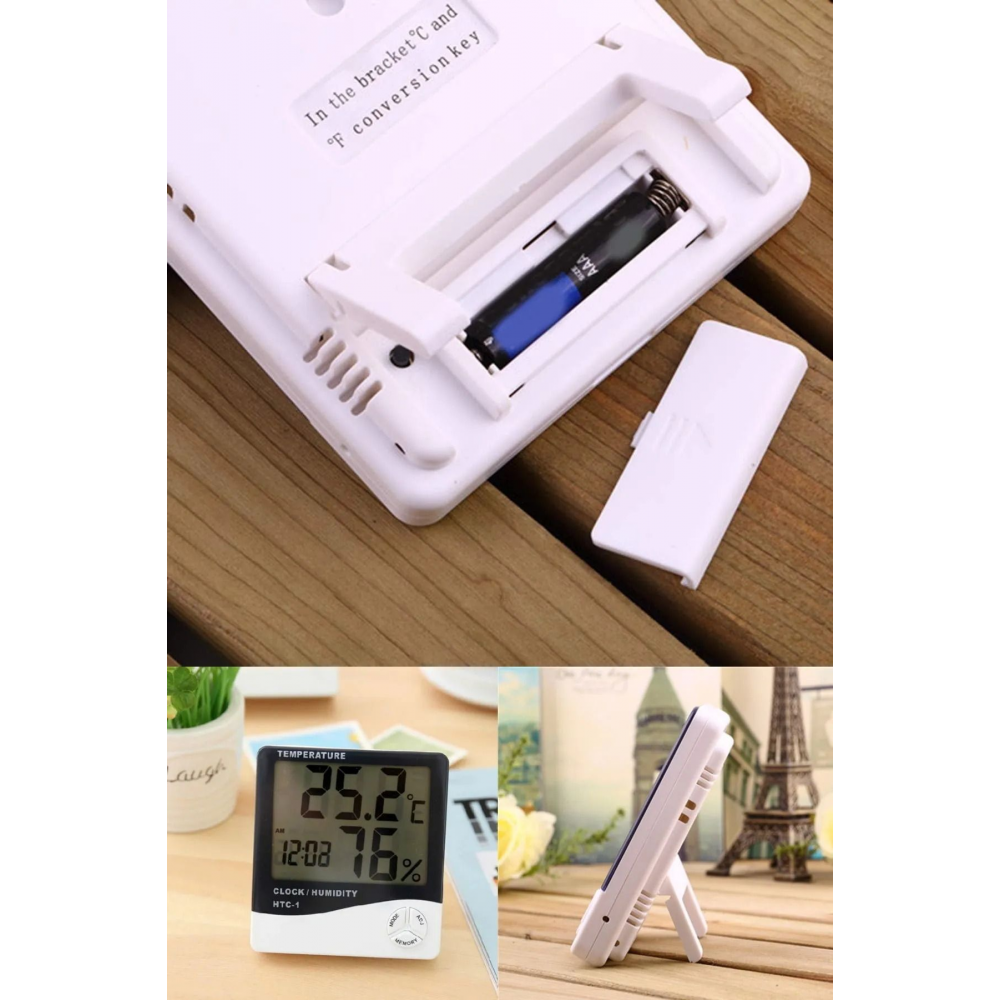 Dijital Lcd Ekran Termometre Duvar Masaya Uygun Nem Ölçer Saat Derece Termostat Higrometre