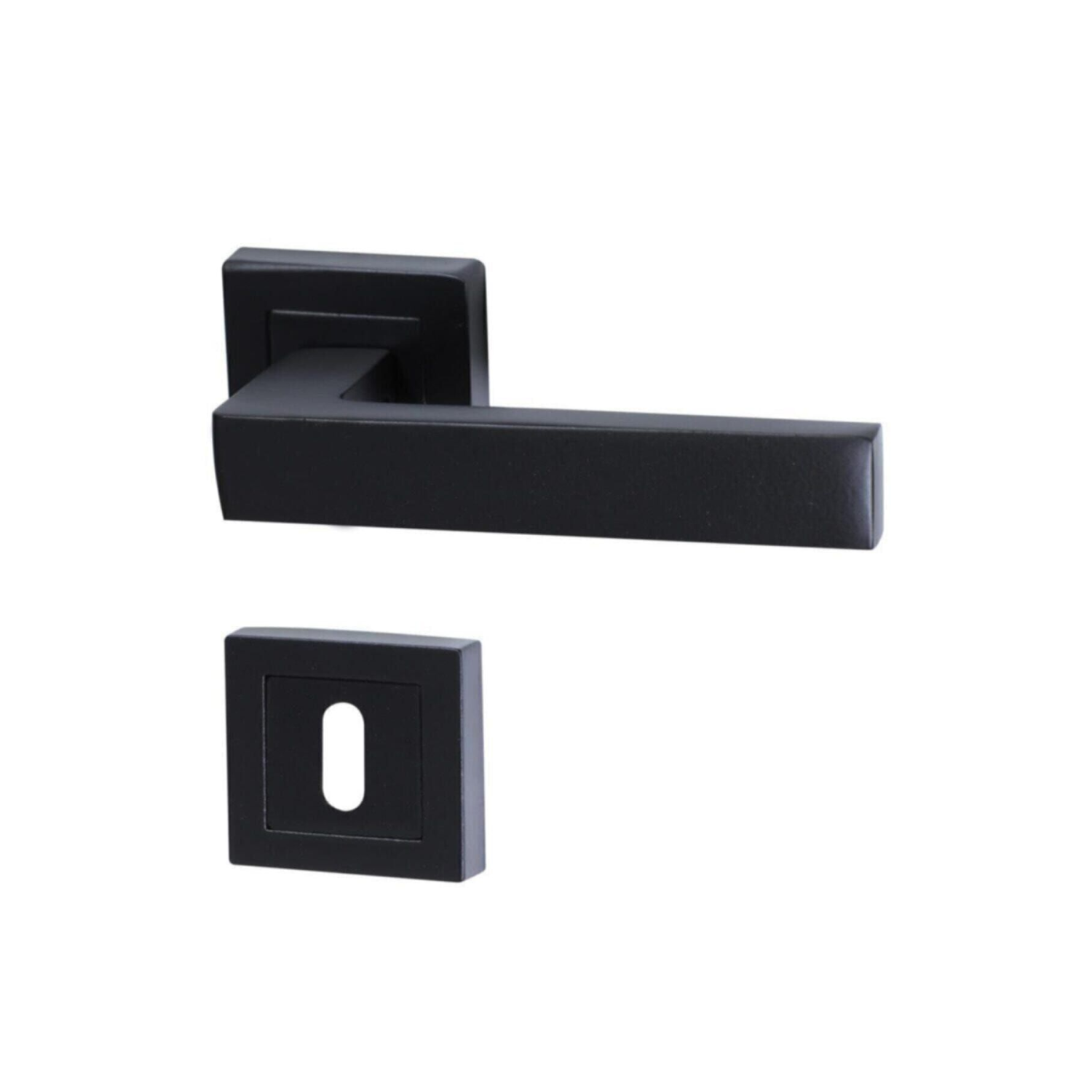 Avanti Siyah Kare Rozetli Kapı Kolu Oda ( 1 Takım=2 Adet Kapı Kolu 2 Adet Alt Rozet )