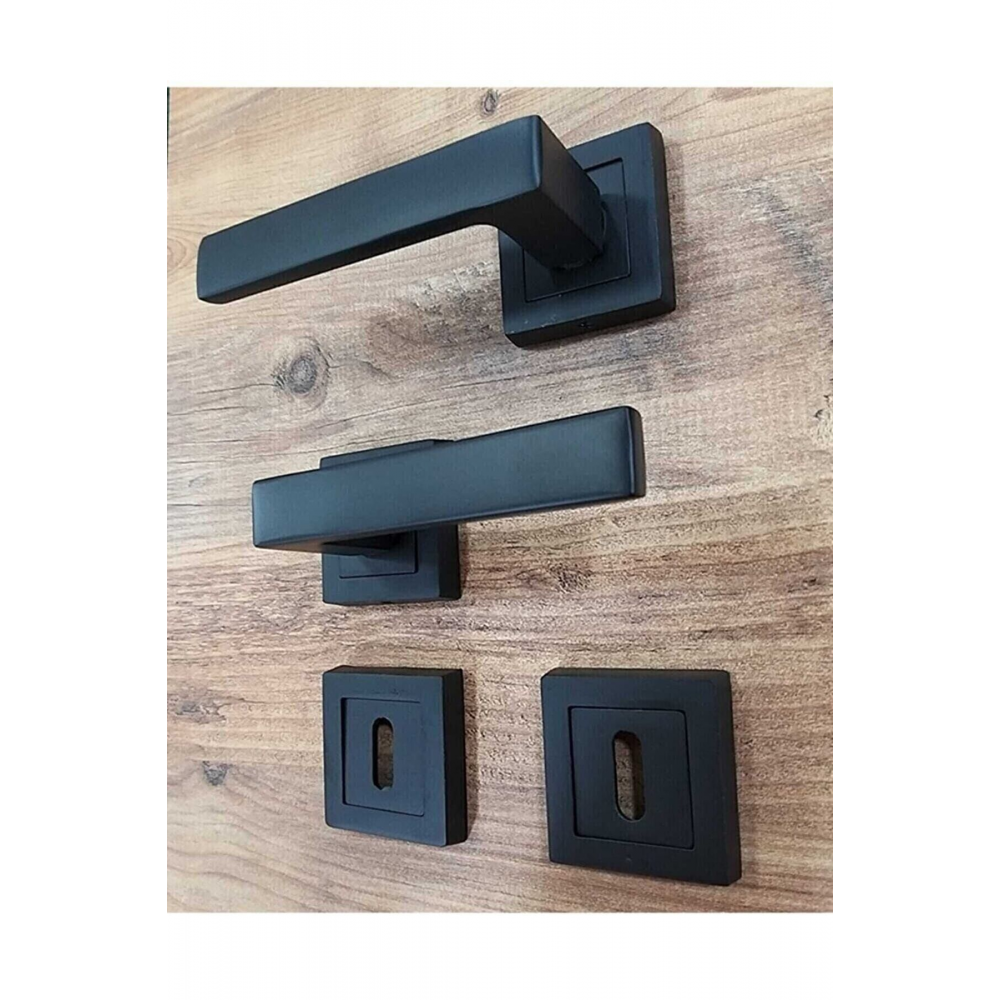 Avanti Siyah Kare Rozetli Kapı Kolu Oda ( 1 Takım=2 Adet Kapı Kolu 2 Adet Alt Rozet )