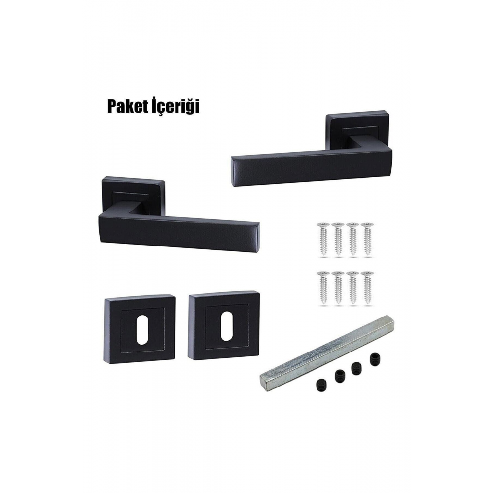 Avanti Siyah Kare Rozetli Kapı Kolu Oda ( 1 Takım=2 Adet Kapı Kolu 2 Adet Alt Rozet )