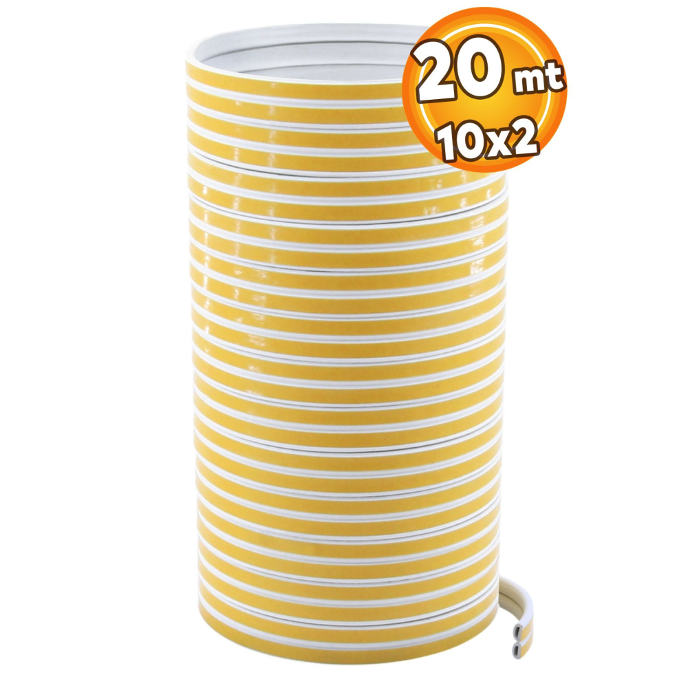 Yapışkanlı 10x2=20 Metre (BEYAZ) Kapı Pencere Bandı Fitili Soğuk Izolasyon Kauçuk Bantları