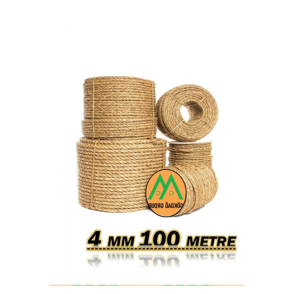 Tam Kesit 100 Metre Jüt Ip Kendir Halat 4 Mm Jut Halat-HasırIp-Kendir Ip-Salıncak Ipi 4 MM 100 METRE