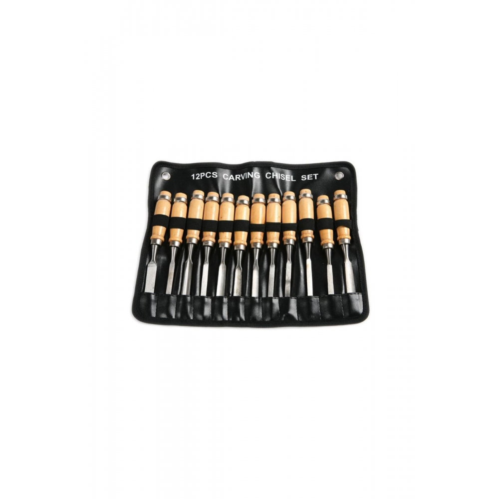 12 Parça Profesyonel Iskarpela Ahşap Saplı Oyma Seti Özel Çantalı