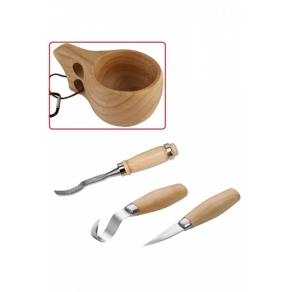 Ahşap Oyma Bıçak Alet Seti Kaşık Kuksa Oval Düz Oyma Yontma Bıçağı 3 Parçalı Set