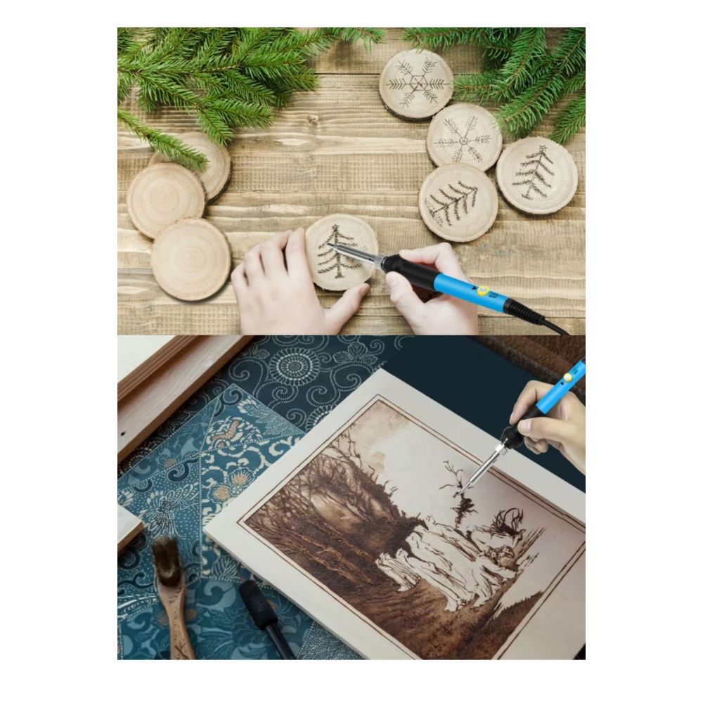 Havya Sehpası + Lehim Kalem Kaynak Cihazı Aleti - Ahşap Deri Yakma Tasarım  Yazı Yazma Hobi Seti