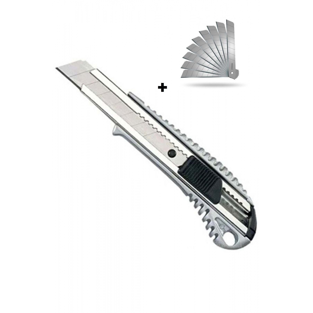 Metal Maket Bıçağı Falçata + 10 Adet Yedek Bıçak Büyük Boy