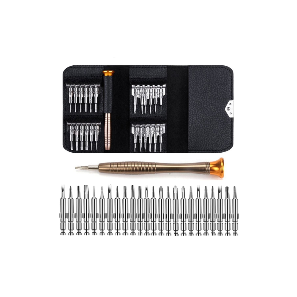 25 Parça Deri Cüzdanlı Tornavida Set Elektronik Saat Bilgisayar Tamir Tornavidası Seti