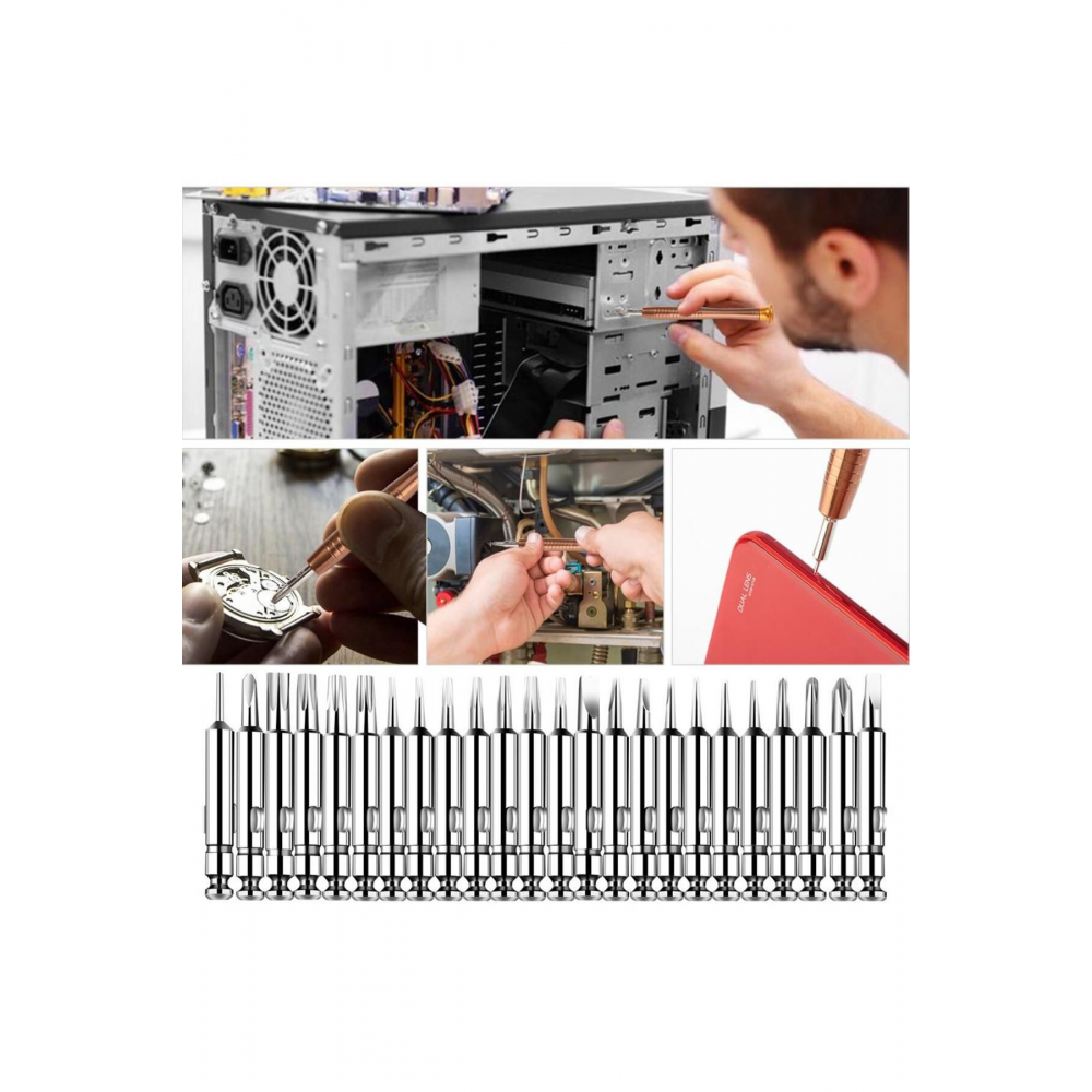 25 Parça Mıknatıslı Tornavida Seti Deri Çantalı Laptop Gözlük Saat Tamir