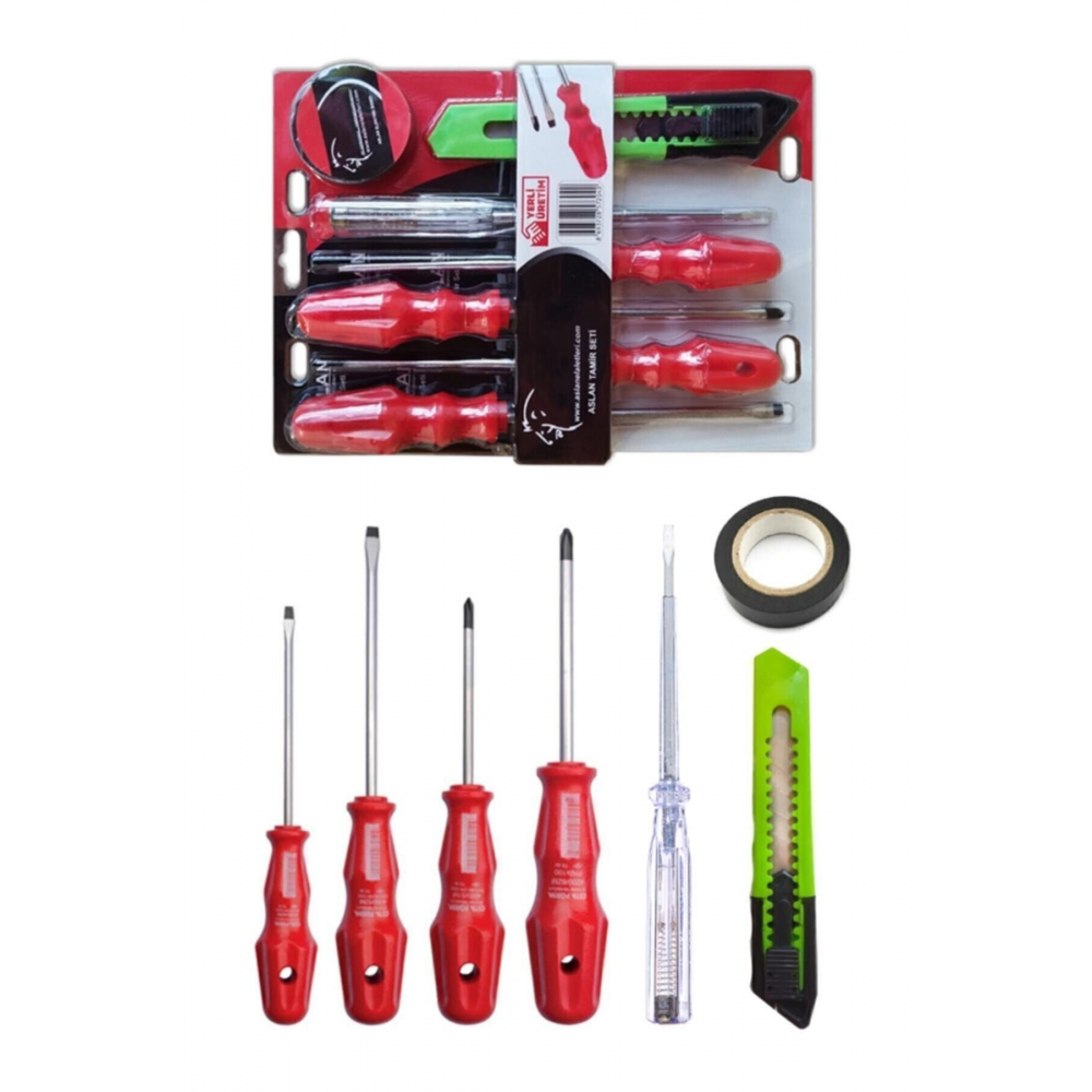 7 Parça Tamir Seti / 4'lü Tornavida Seti Kontrol Kalemi Maket Bıçağı Elektrik Bandı