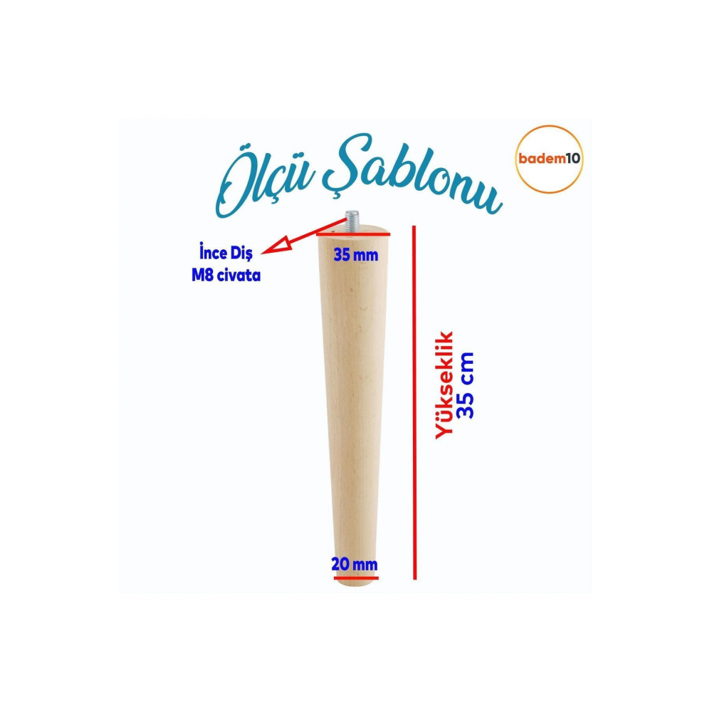 Ahşap Sehpa Masa Puf Tabure Tv Ünitesi Ayağı Ayakları M8 Civatalı 35 Cm Bağlantı Aparatlı 8'li Set