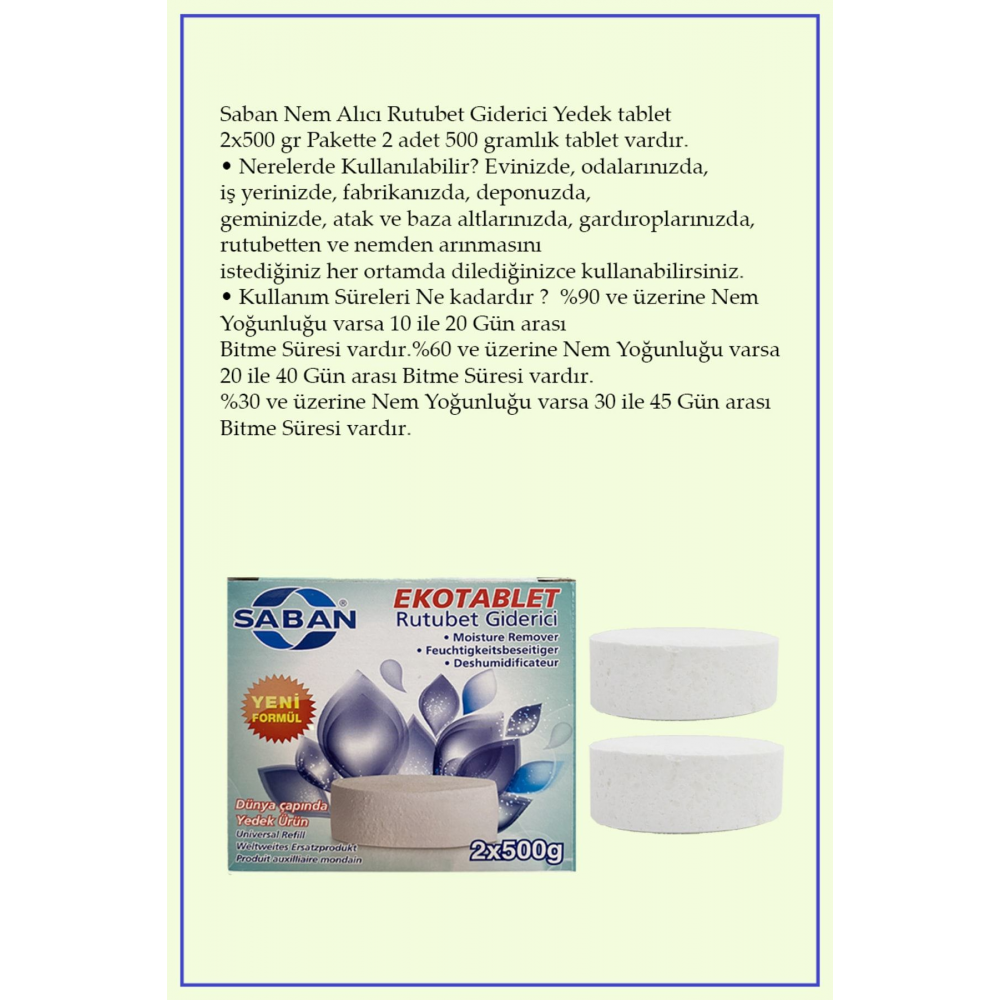 Rutubet Giderici Nem Alıcı Yedek Tablet 2x500 Gr - Lavanta Kokulu