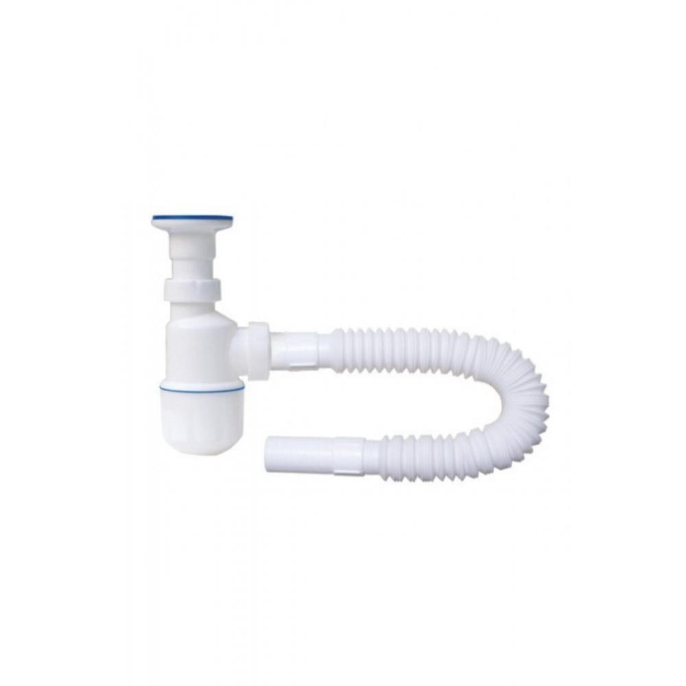 Körüklü Tahliye Taslı Lavabo Evye Sifonu - Depolu Lavabo Evye Gider Borusu 75 Cm Gırtlak