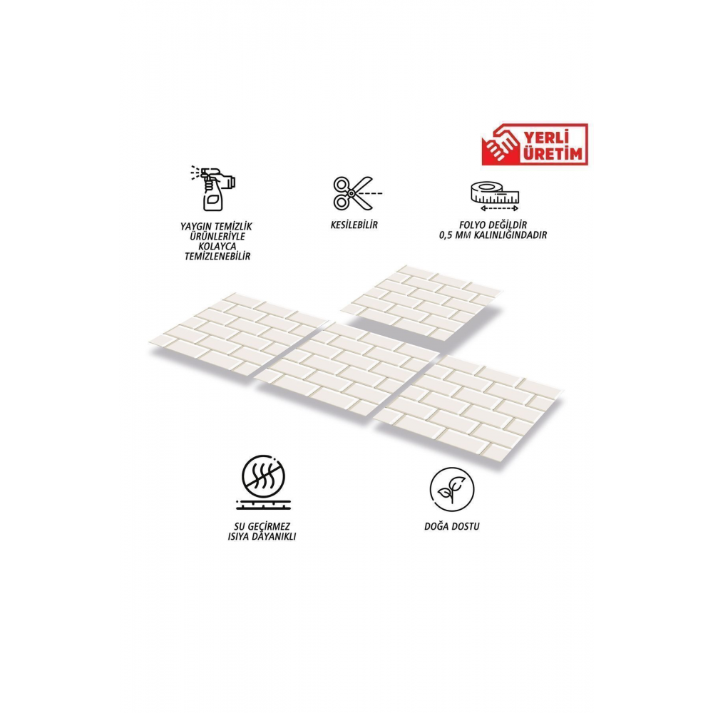 Kendinden Yapışkanlı Metro Karo Desenli Silinebilir Pvc Karo 30x30 Cm (11 ADET) 1m2