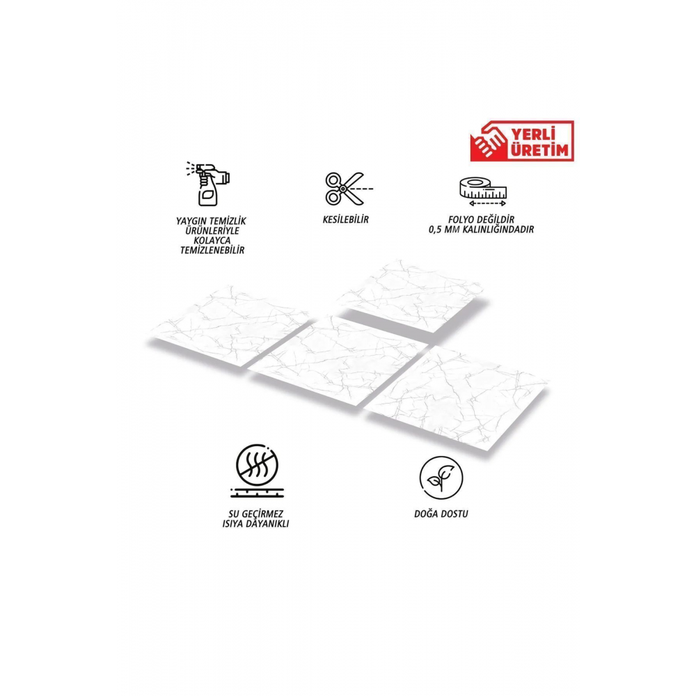 Kendinden Yapışkanlı Silver Mermer Desenli Pvc Karo 30x30 Cm (11 ADET) 1m2